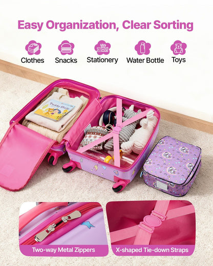Kids Luggage Set, 5 Piece, 18 Inch Hardside Rolling Wheels Suitcase with Backpack & U-shape Pillow, Unicorn Kids Carry on Luggage Set, Holiday Birthday Gift for Girls Boys, Airline Approved New Era Fashion LLc