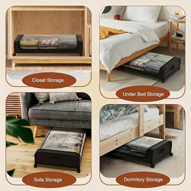 2 Pack Under Bed Storage Containers with Wheels Metal Frame Clothes Blanket Book Toy Organizer Box Rolling Space Saver Bins for Bedroom Closet Dorm New Era Fashion LLc