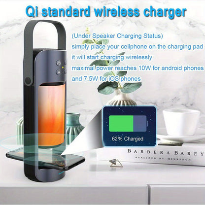 Portable Wireless Flame LED Speaker With Wireless Charger; Speaker With 10 Hours Working Time; 10W Speaker BT 4.2 Version; Mega Bass Sound Quality For Indoor And Outdoor New Era Fashion LLc