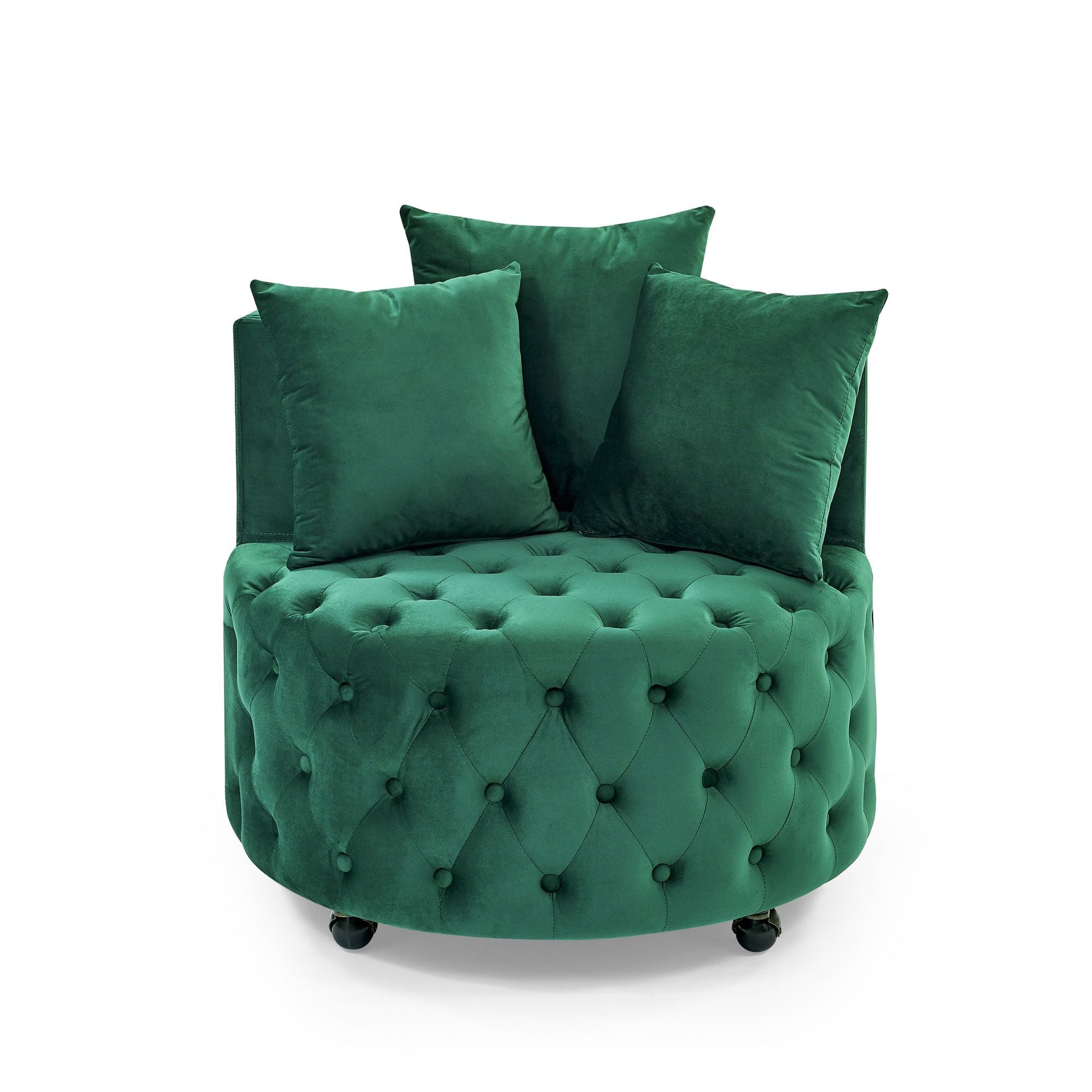 Velvet Upholstered Swivel Chair for Living Room, with Button Tufted Design and Movable Wheels, Including 3 Pillows New Era Fashion LLc