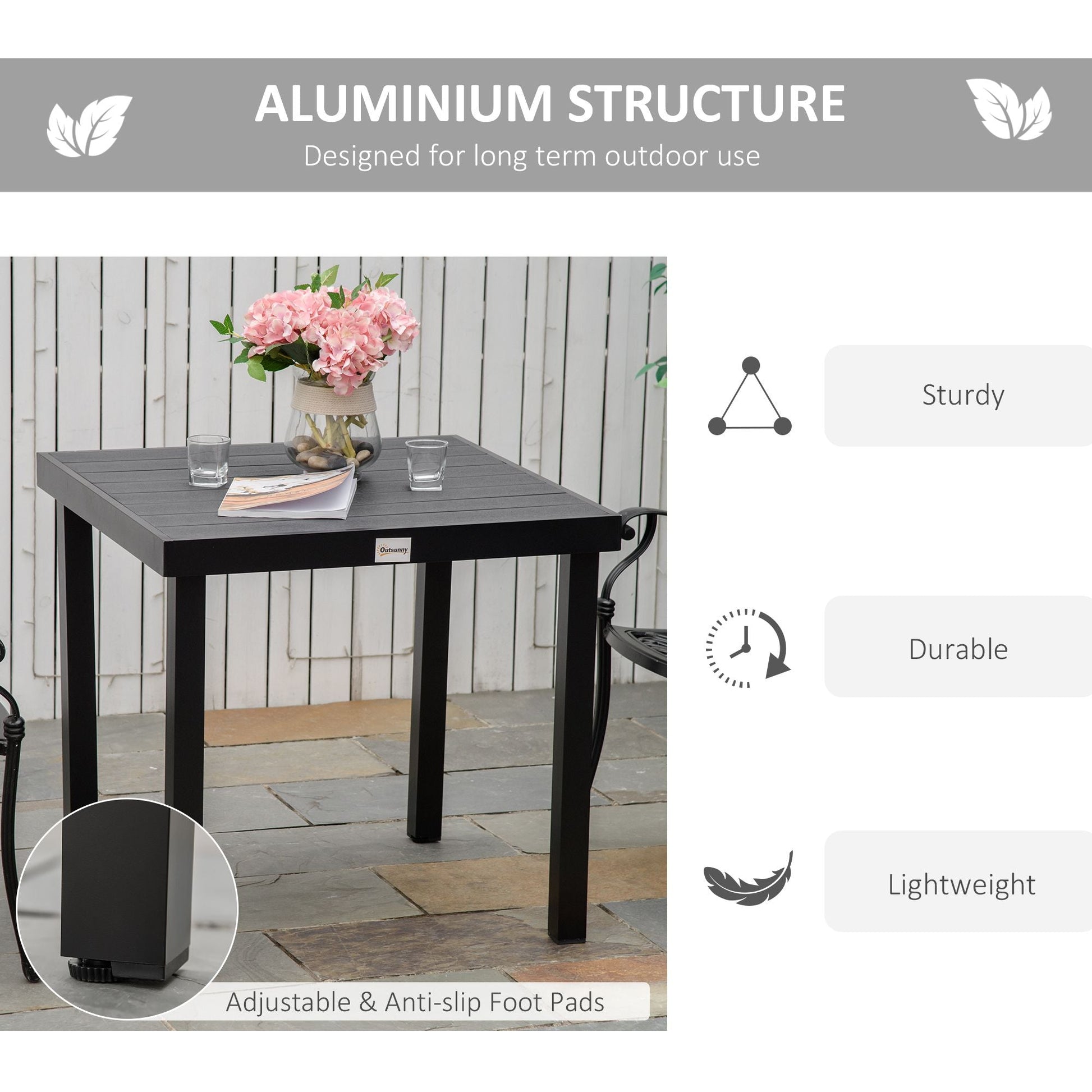 Patio Dining Table 4 Rectangular Aluminum Outdoor Garden Lawn Backyard Black New Era Fashion LLc