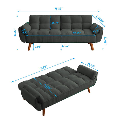 75" Flared Arm Convertible Sleeper Sofa-Dark Gray New Era Fashion LLc