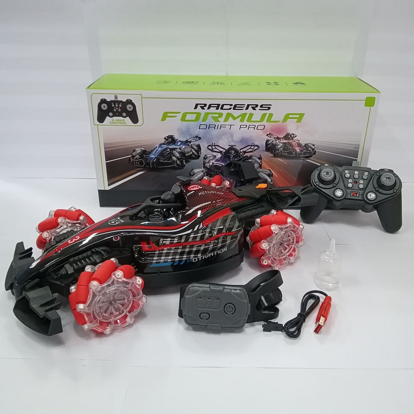 Remote control toy car F1 racing style, with music and light, the tail can be spray. New Era Fashion LLc
