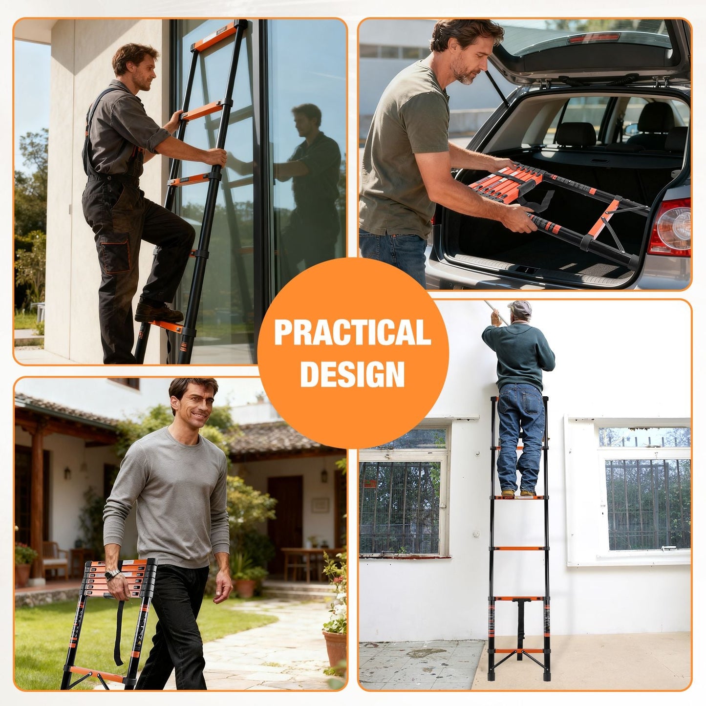 Telescopic Roof Ladder, Heavy-Duty Stainless Steel with Anti-Slip Feet, 330 LBS Load Capacity, Suitable for RV, Roof & Multi-Scene Use New Era Fashion LLc