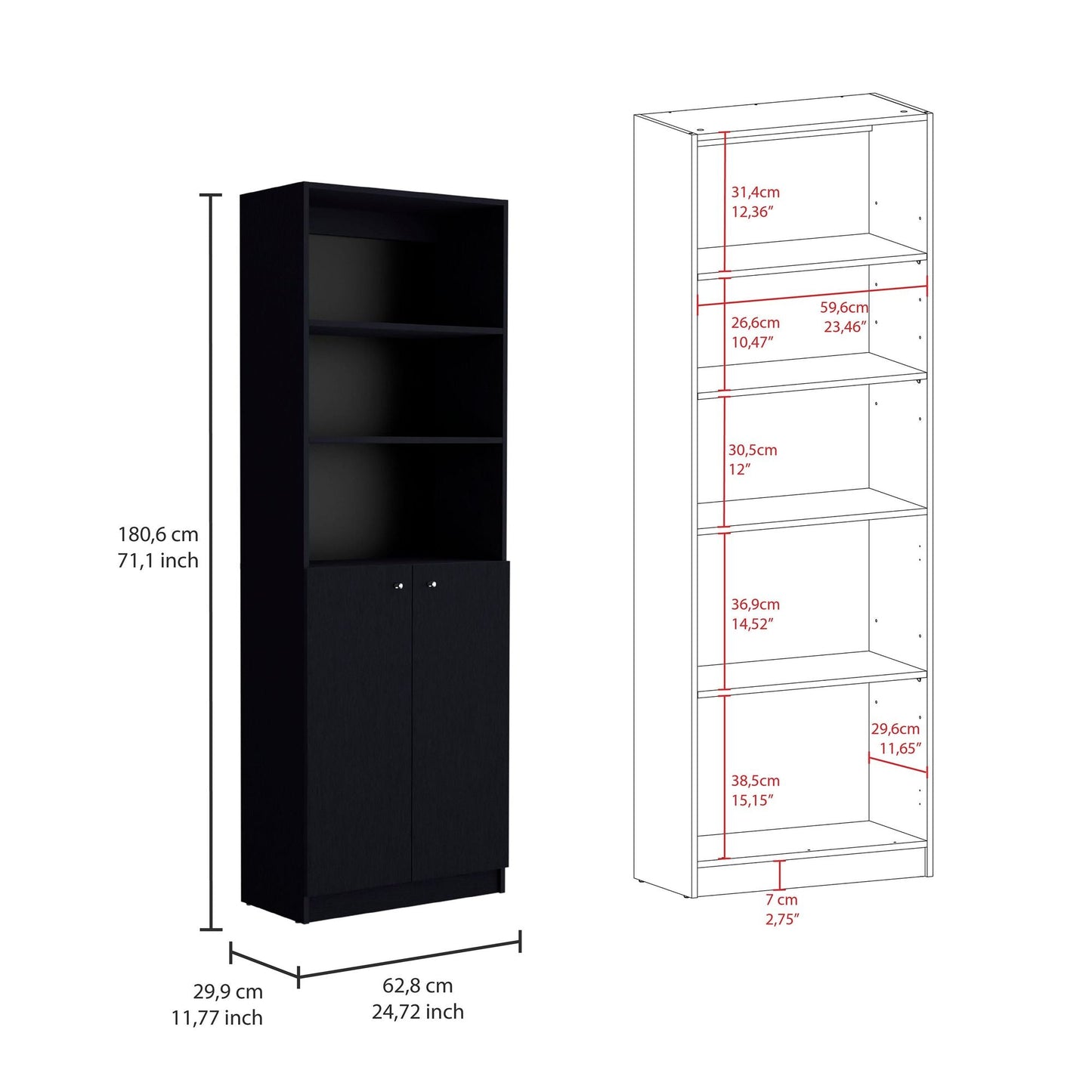 Isabella Black 3 Piece Living Room Set with 3 Bookcases New Era Fashion LLc