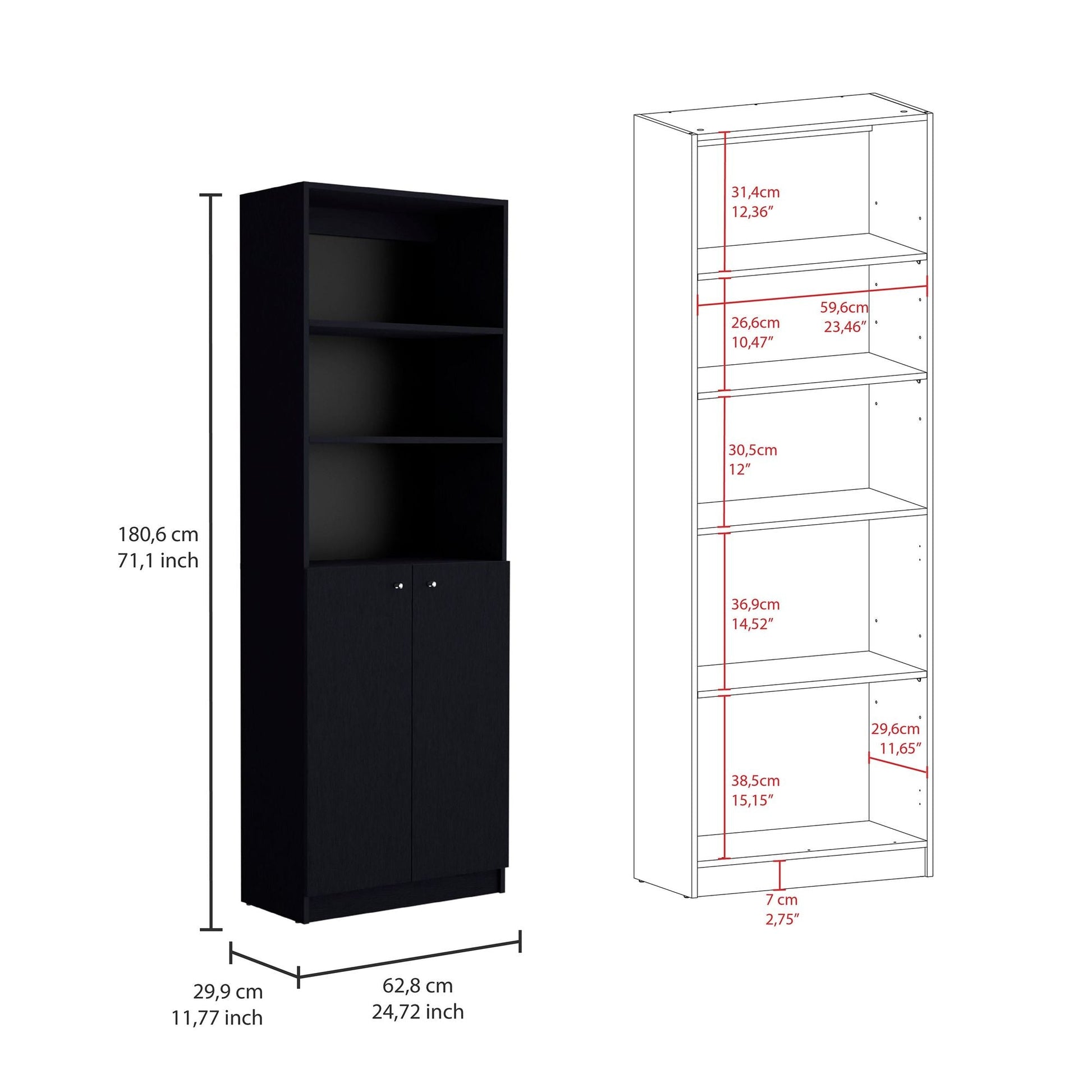 Isabella Black 3 Piece Living Room Set with 3 Bookcases New Era Fashion LLc