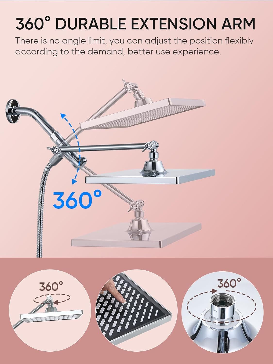 11.8 Inch Rain Shower Head with 6 Modes Handheld Water Spray High Pressure Showerhead Combo with 11 Inch Adjustable Extension Arm New Era Fashion LLc