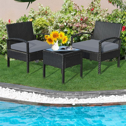 3 Pieces Outdoor Rattan Patio Conversation Set with Seat Cushions New Era Fashion LLc