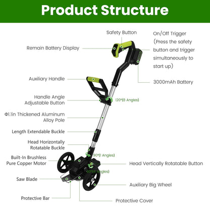 21V Electric Weed Edger Cordless String Trimmer Grass Mower Eater Bush Cutter with 16800RPM 2x 3000mAh Batteries 3.6-4.6FT Length 90° Rotatable Angle Saw Blade Steel Blade String Blade New Era Fashion LLc