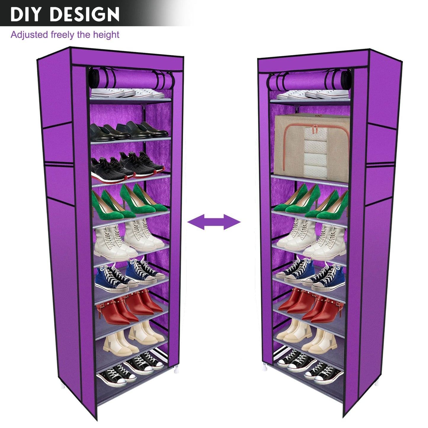 Room-saving 10-Layers 9 Lattices Non-woven Fabric Shoe Rack Black New Era Fashion LLc