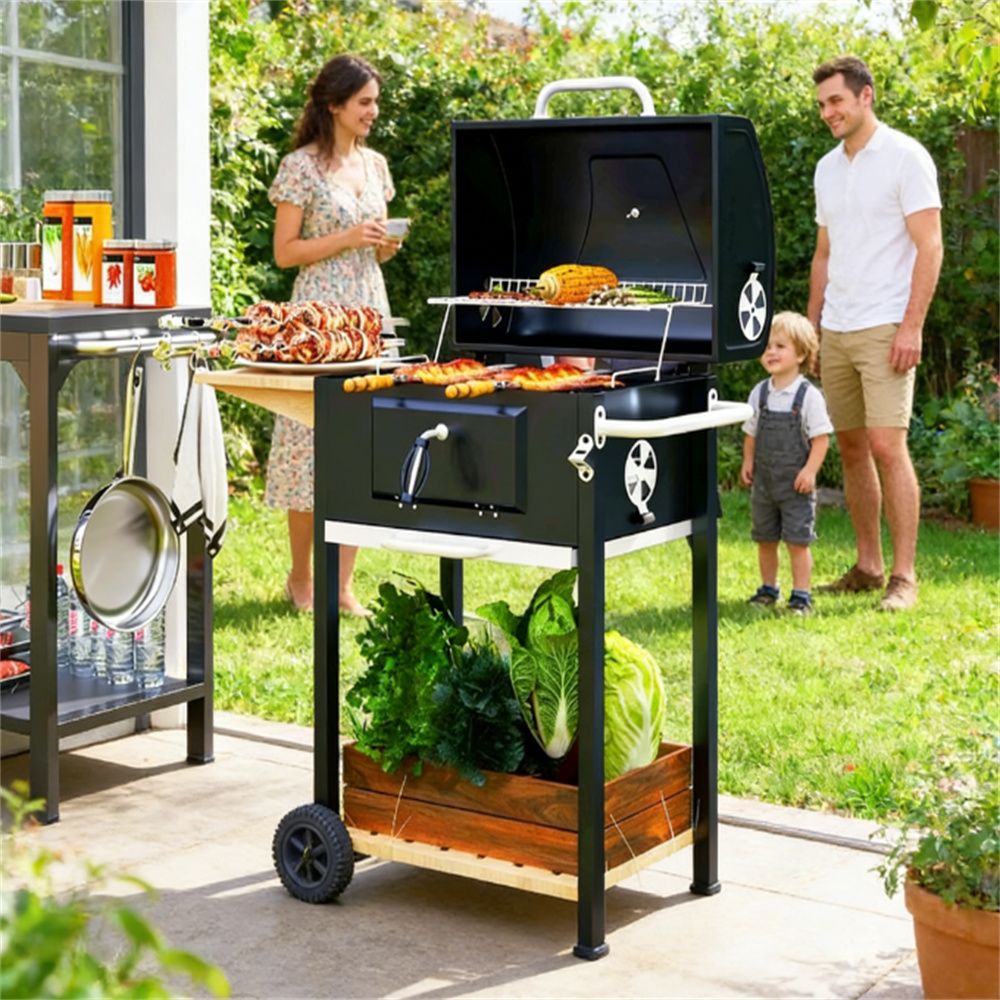 Charcoal barbecue grill, backyard picnic cookware, black New Era Fashion LLc