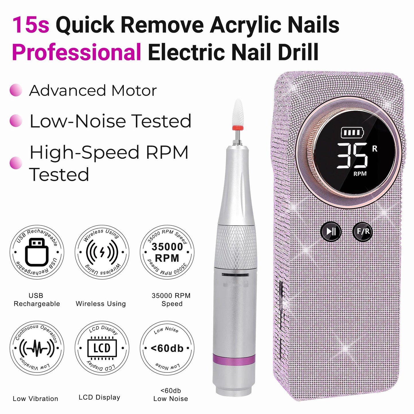 Portable Electric Nail Drill 35000RPM Nails Milling Cutter Wireless Pedicure Grinder Rechargeable Nail Drilling Machine (Silver) New Era Fashion LLc
