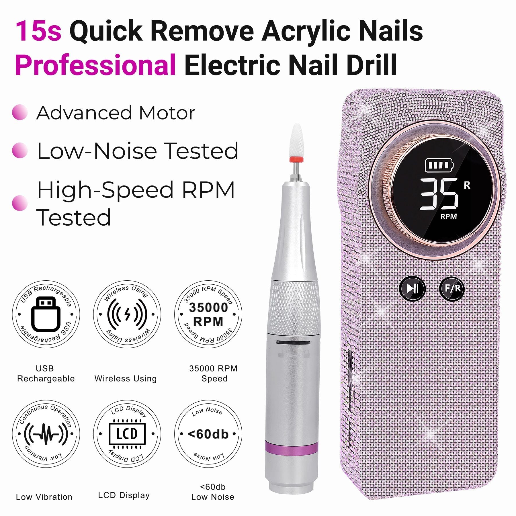 Portable Electric Nail Drill 35000RPM Nails Milling Cutter Wireless Pedicure Grinder Rechargeable Nail Drilling Machine (Silver) New Era Fashion LLc