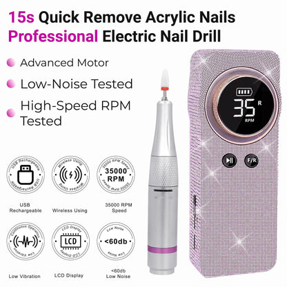 Portable Electric Nail Drill 35000RPM Nails Milling Cutter Wireless Pedicure Grinder Rechargeable Nail Drilling Machine (Silver) New Era Fashion LLc