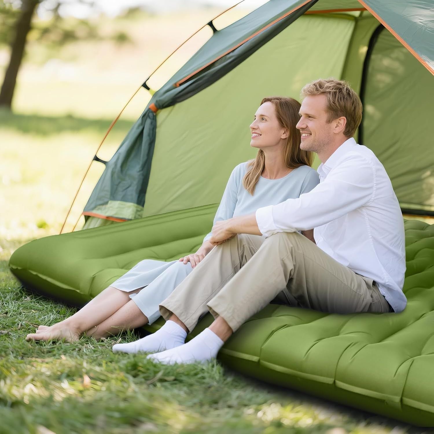 Camping Sleeping Pad, Ultralight Camping Mat with Pillow Built-in Foot Pump, 4" Thick Inflatable Sleeping Mat Compact for Backpacking, Hiking, Car Traveling, Camp Tent New Era Fashion LLc