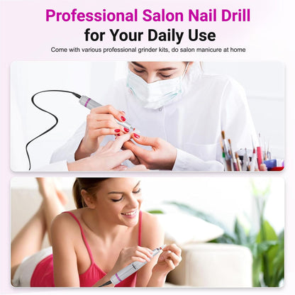 Portable Electric Nail Drill 35000RPM Nails Milling Cutter Wireless Pedicure Grinder Rechargeable Nail Drilling Machine (Silver) New Era Fashion LLc