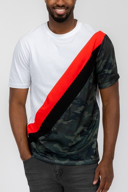 Men's Short Sleeve Camo Color Block Tee for Casual Wear New Era Fashion LLc