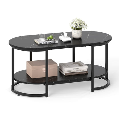 Marble Coffee Table with Open Storage Shelf New Era Fashion LLc