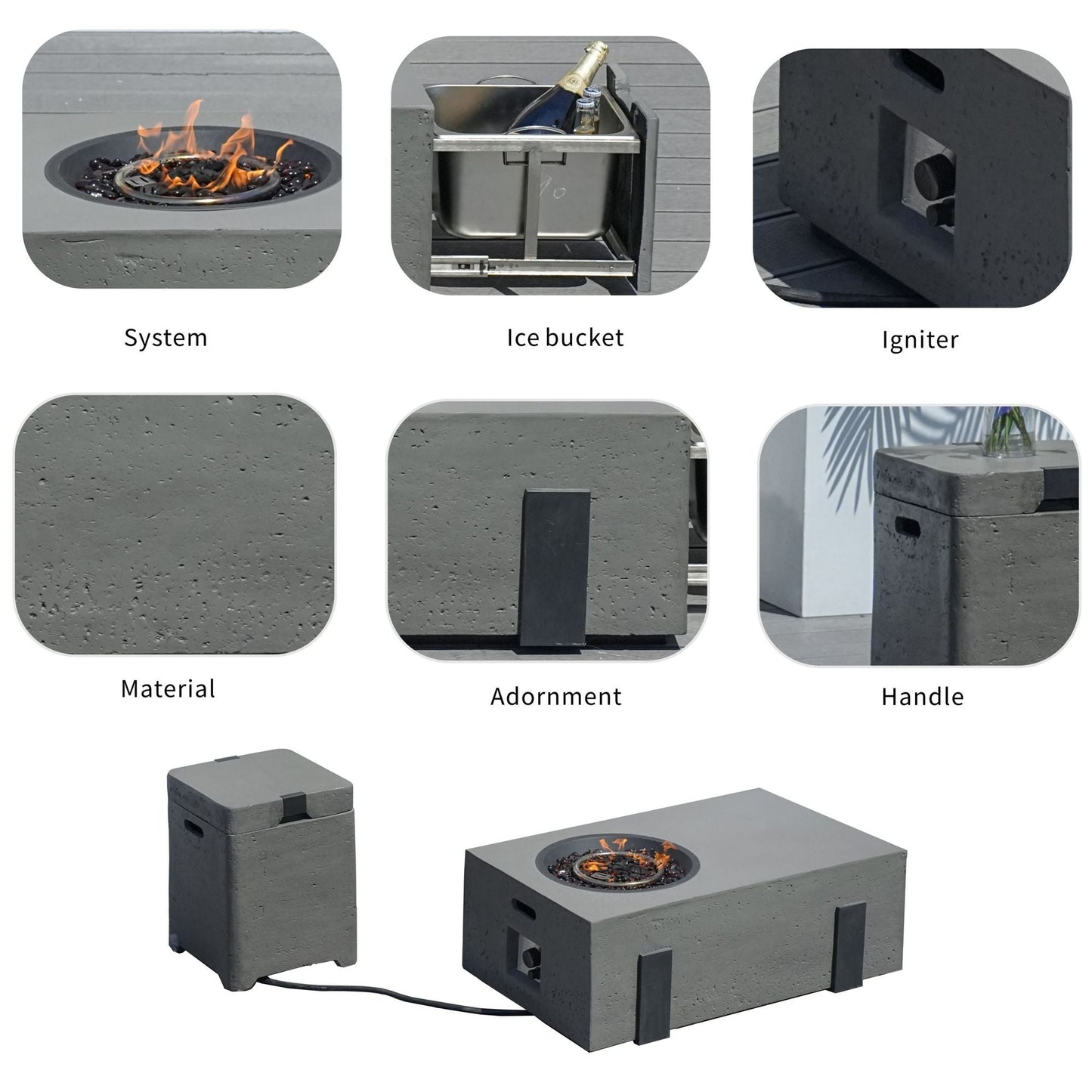 7-Piece Patio Aluminum Sofa Set with Rectangular Firepit Table & Side Table New Era Fashion LLc