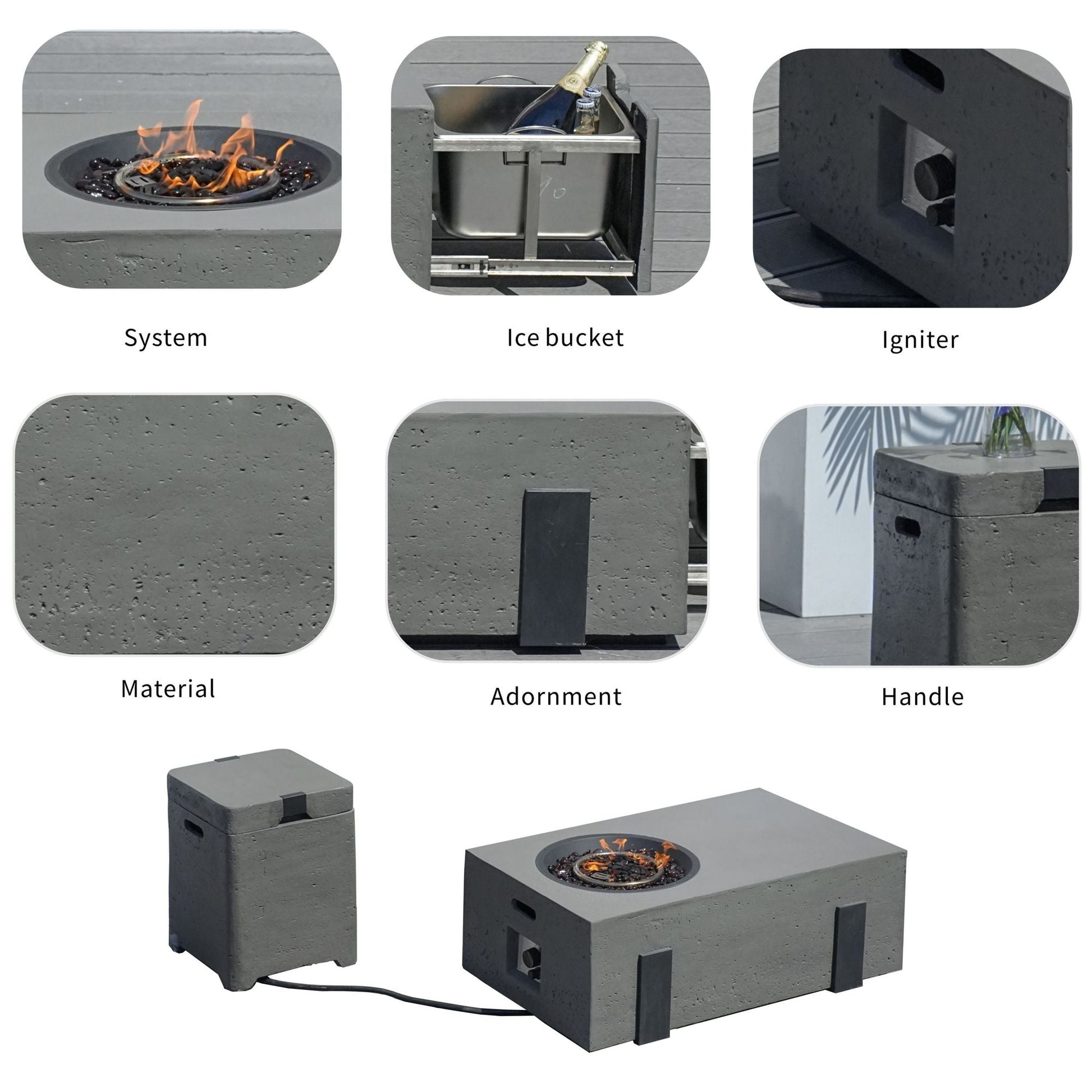 7-Piece Patio Aluminum Sofa Set with Rectangular Firepit Table & Side Table New Era Fashion LLc