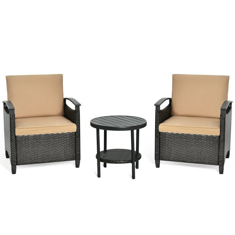 3 Pieces Patio Rattan Furniture Set Cushioned Sofa Storage Table with Shelf Garden New Era Fashion LLc