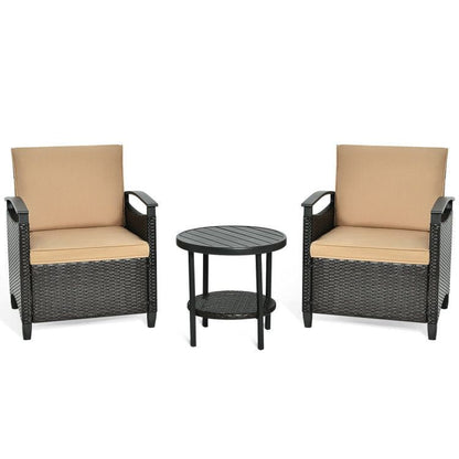 3 Pieces Patio Rattan Furniture Set Cushioned Sofa Storage Table with Shelf Garden New Era Fashion LLc