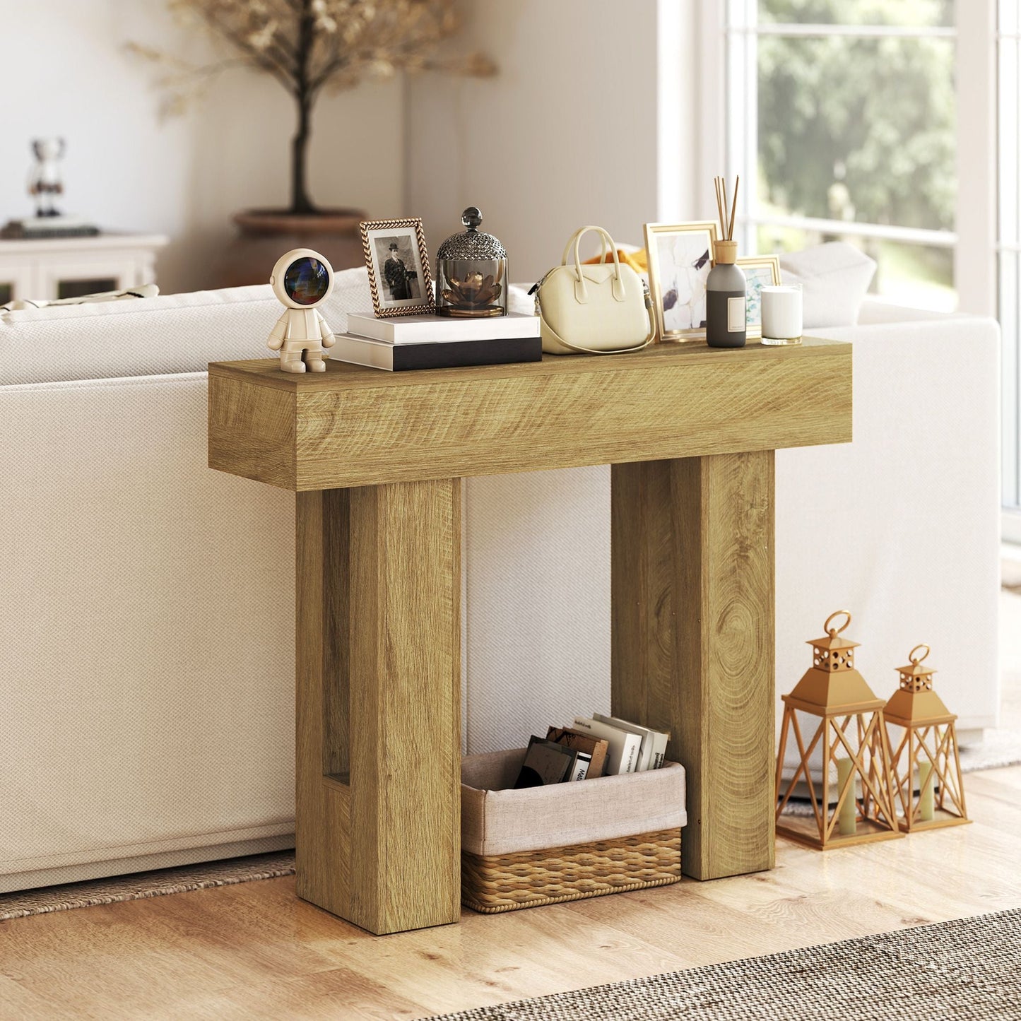 42 Inch Console Table, Sofa Table Behind the Couch with Thickened Tabletop for Living Room, Hallway, Entrance, Oak New Era Fashion LLc