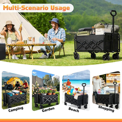 Collapsible Foldable Wagon Cart with Wheels - 220LBS Heavy Duty Folding Wagon Carts, Portable Lightweight Utility Wagon with All-Terrain Wheels & 2 Cup Holders, Grocery/Beach/Sports/Shopping/Black New Era Fashion LLc