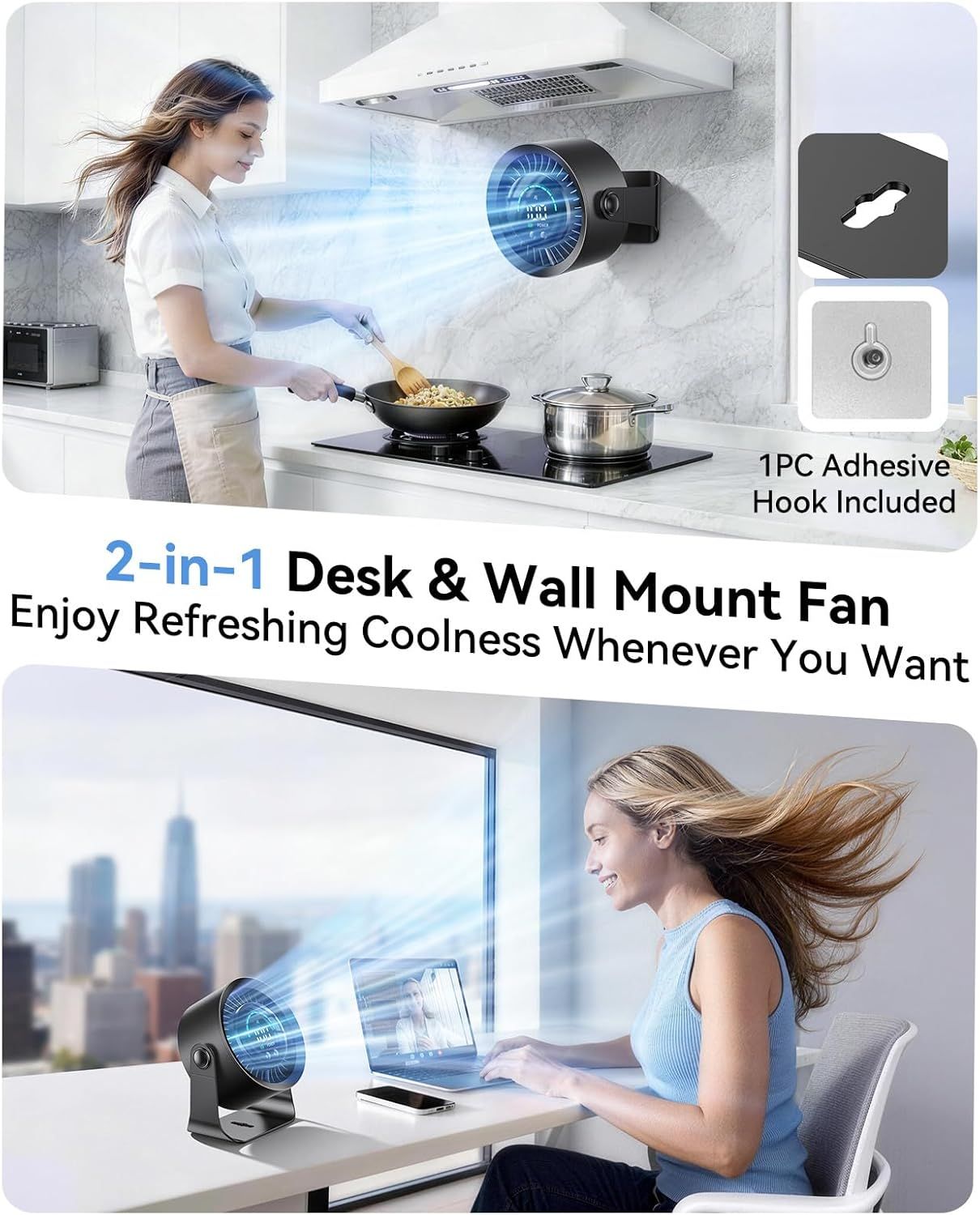 Rechargeable USB Desk Fan for Bedroom, 100 Speeds, 360° Rotation, Wall Mounted Design Small Portable Table Fan with LED Display, Quiet Personal Desktop Cooling Fans for Home Office New Era Fashion LLc