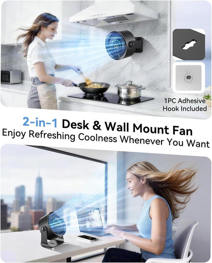 Rechargeable USB Desk Fan for Bedroom, 100 Speeds, 360° Rotation, Wall Mounted Design Small Portable Table Fan with LED Display, Quiet Personal Desktop Cooling Fans for Home Office New Era Fashion LLc