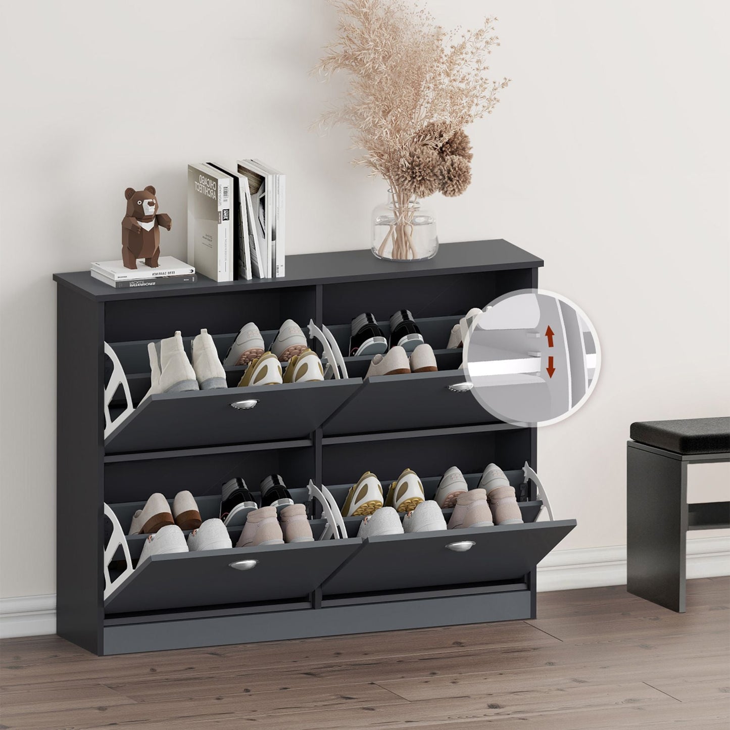 Shoe Cabinet,Hidden Slim Narrow Shoe Rack Cabinet with 4 Drawers for Entryway, Foyer,Hallway,Bedroom New Era Fashion LLc