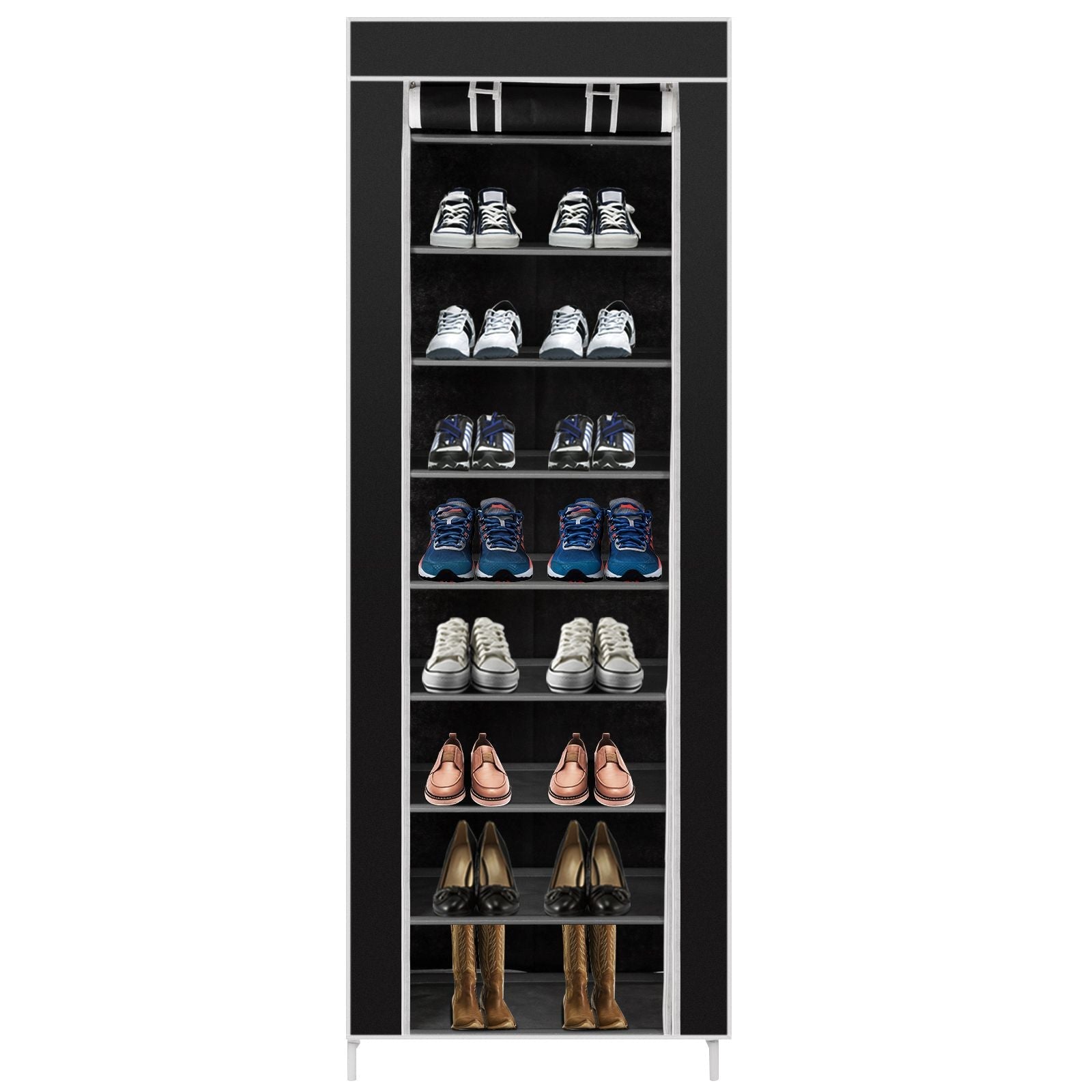 Room-saving 10-Layers 9 Lattices Non-woven Fabric Shoe Rack Black New Era Fashion LLc