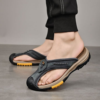 Summer men's new first layer cowhide flip-flops fashion all comfortable men's slippers beach shoes New Era Fashion LLc