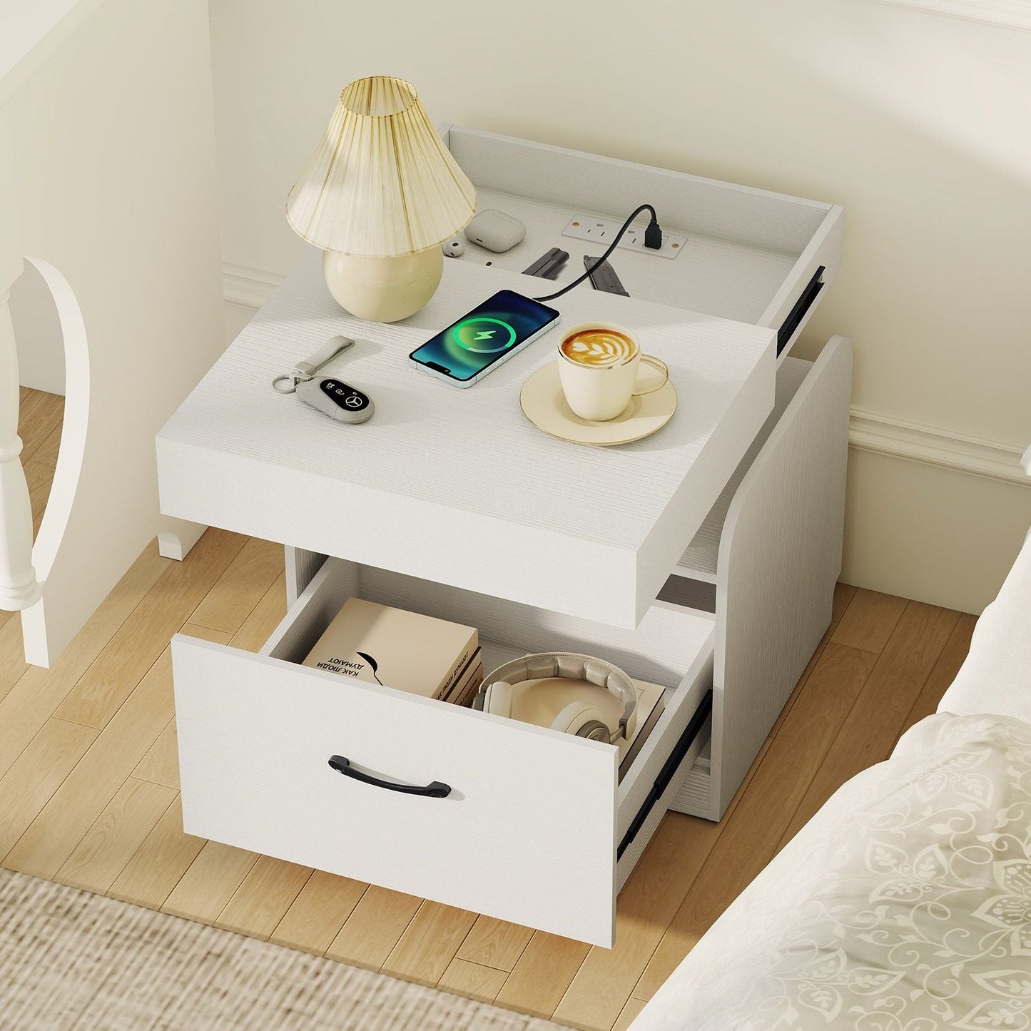 Nightstand with Charging Station Modern Bedside Table for Living Room Bedroom Office New Era Fashion LLc