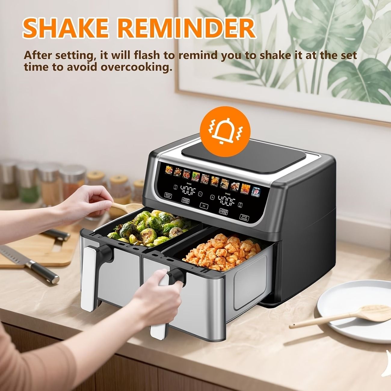 9.5 Quart Large Dual Basket Air Fryer with Double Basket, Independent Temp Control & Sync Mode, 10 Presets (Bake/Broil/Defrost/Dehydrate), Shake Reminder System, Compatible for Plug for Appliance New Era Fashion LLc