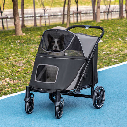 Pet Stroller Dog Cat Carriage One Click Fold with Universal Front Wheels Shock Absorber Brakes Storage Bags Mesh Window New Era Fashion LLc