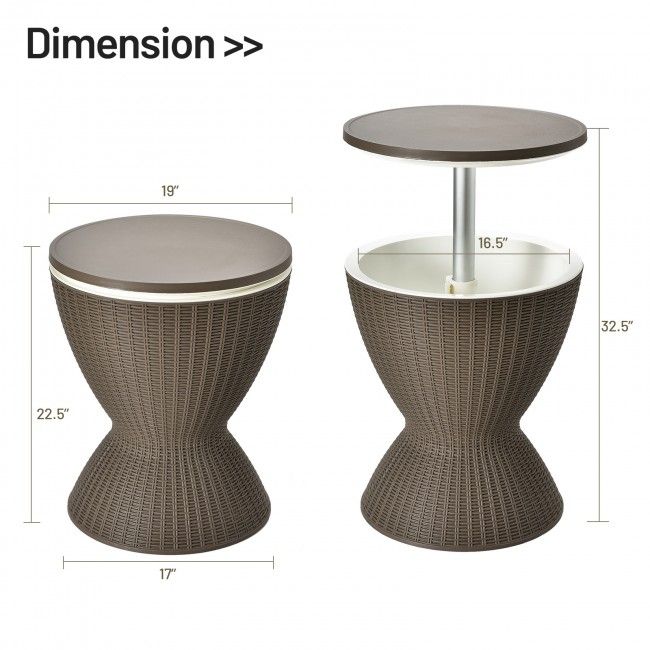 3 in 1 8 Gallon Patio Rattan Cooler Bar Table with Adjust Ice Bucket New Era Fashion LLc