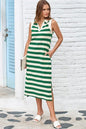 Green Summer Dress for Women V Neck Sleeveless Midi Striped Sundress with Pockets Casual Beach Large New Era Fashion LLc