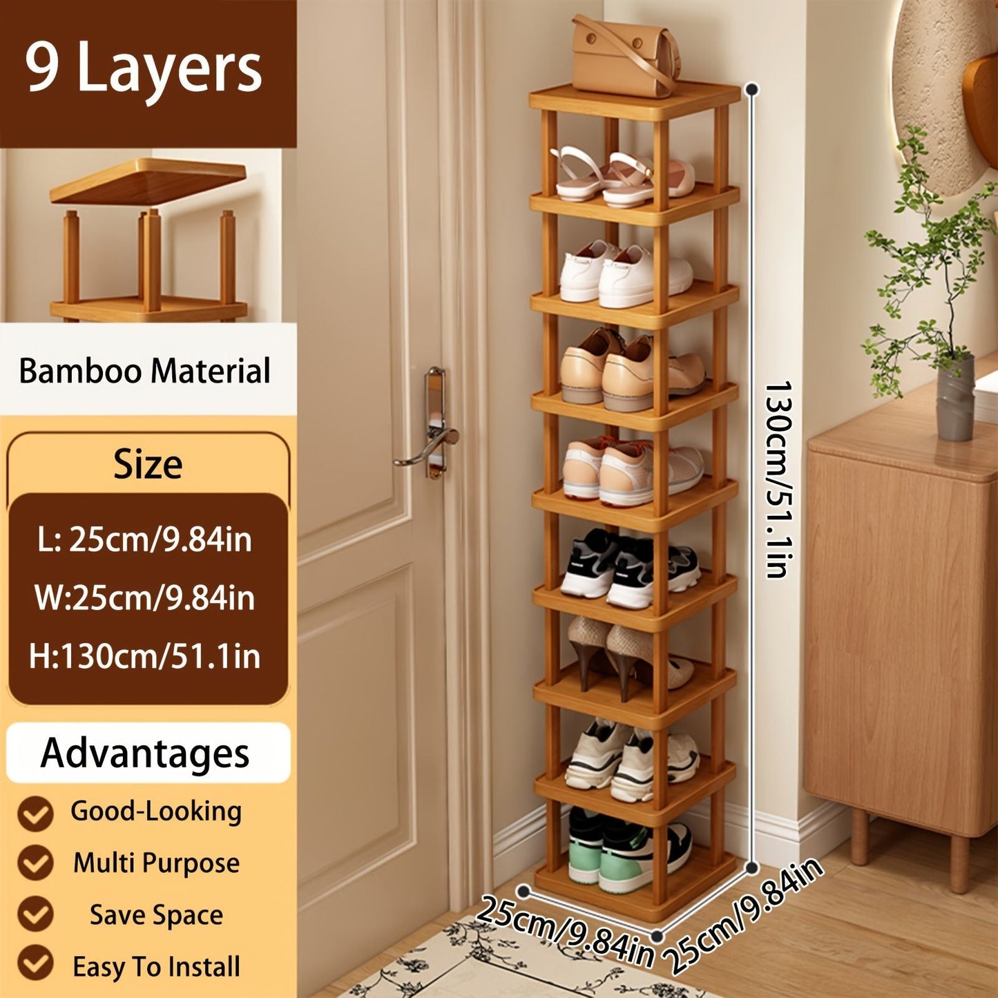 Versatile Bamboo Expandable Folding Storage Rack - 3/6/9 Layer Organizer for Any Room, No Assembly Needed! New Era Fashion LLc