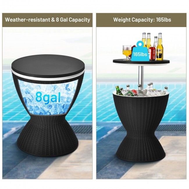 3 in 1 8 Gallon Patio Rattan Cooler Bar Table with Adjust Ice Bucket New Era Fashion LLc