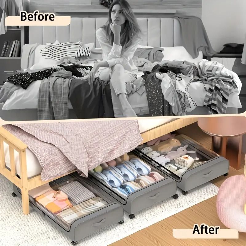 2 Pack Under Bed Storage Containers with Wheels Metal Frame Clothes Blanket Book Toy Organizer Box Rolling Space Saver Bins for Bedroom Closet Dorm New Era Fashion LLc