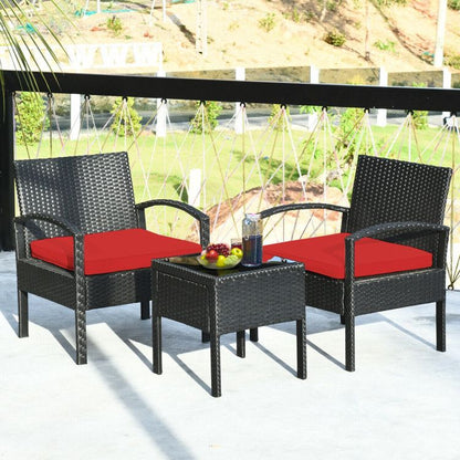 3 Pieces Outdoor Rattan Patio Conversation Set with Seat Cushions New Era Fashion LLc
