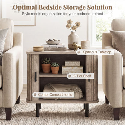 End Table Modern Mid Century Nightstand with Sliding Tambour Doors and Storage Shelf New Era Fashion LLc