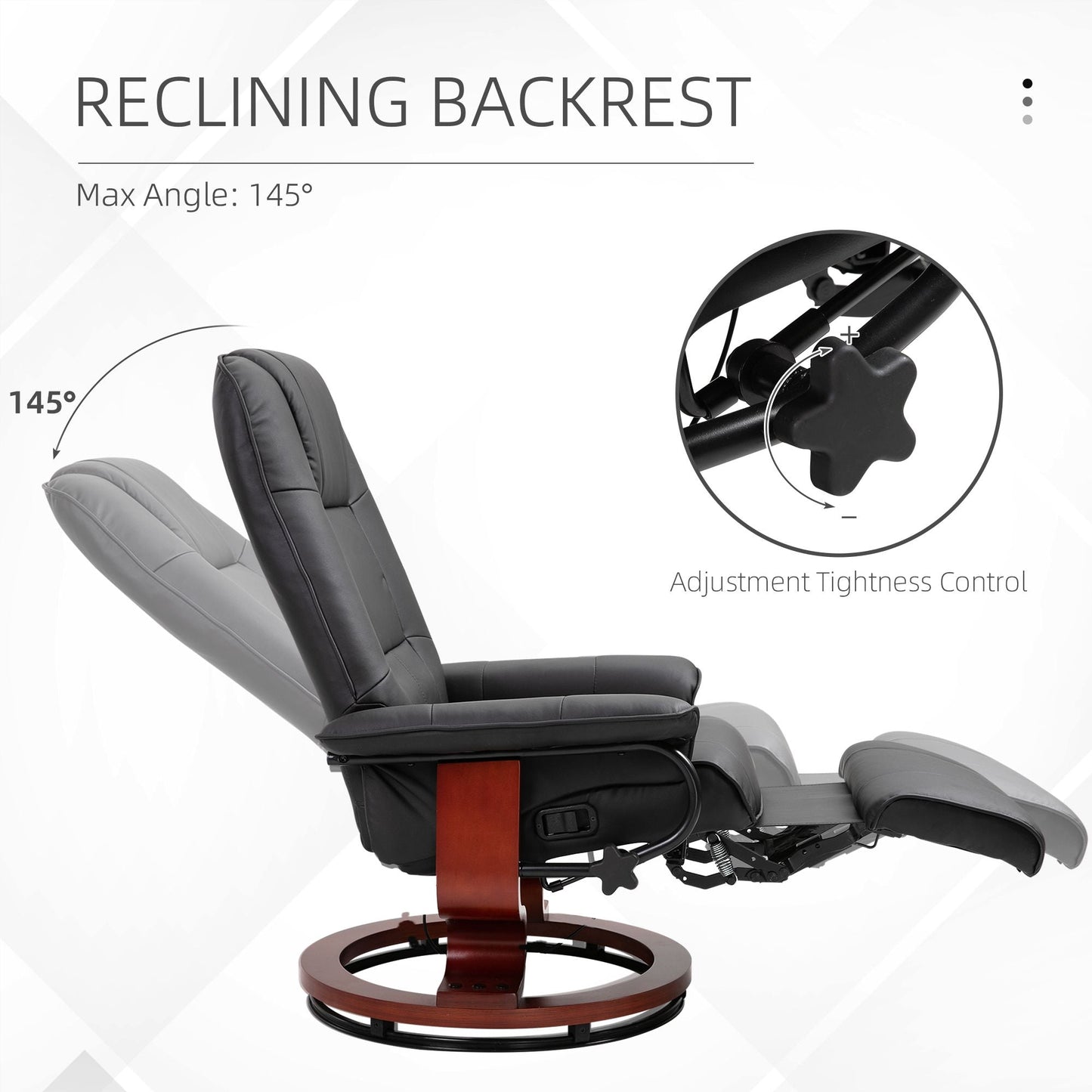 Living Room Relaxation: Black Faux Leather Swivel Recliner with Adjustable Footrest New Era Fashion LLc
