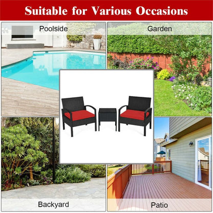 3 Pieces Outdoor Rattan Patio Conversation Set with Seat Cushions New Era Fashion LLc