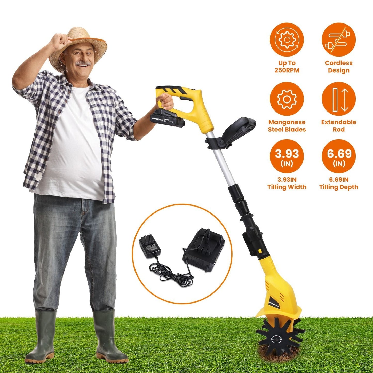 20V Cordless Tiller Cultivator, 250RPM Electric Garden Tiller Depth Garden Rototiller for Lawn/Gardening/Soil Cultivation New Era Fashion LLc