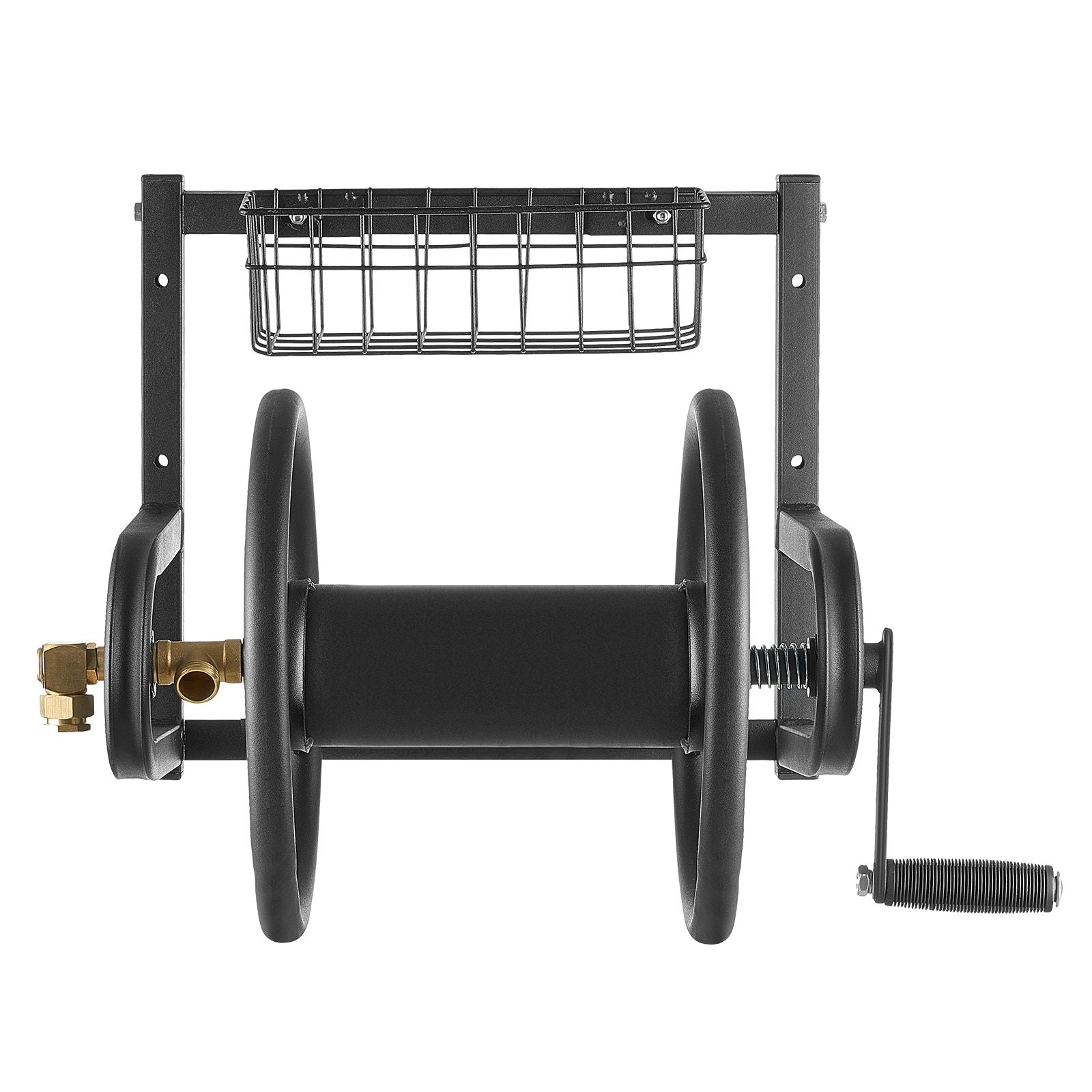 Wall Mounted Garden Hose Reel, Holds 125 ft 5/8-inch Hose, Heavy-Duty Water Hose Winder, Space-Saving Design, Outdoor Manual Reel with Brass Fitting and Storage Basket for Yard Lawn New Era Fashion LLc