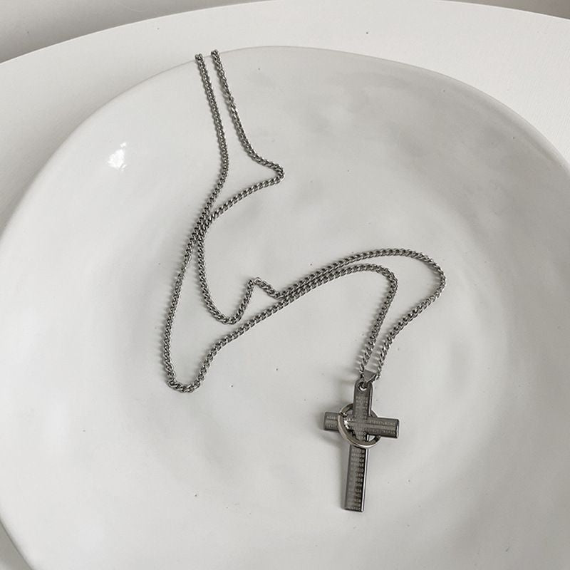 Light Wind Titanium Steel Cross Necklace Sweater Chain Cold New Era Fashion LLc