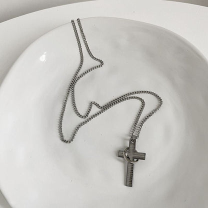 Light Wind Titanium Steel Cross Necklace Sweater Chain Cold New Era Fashion LLc