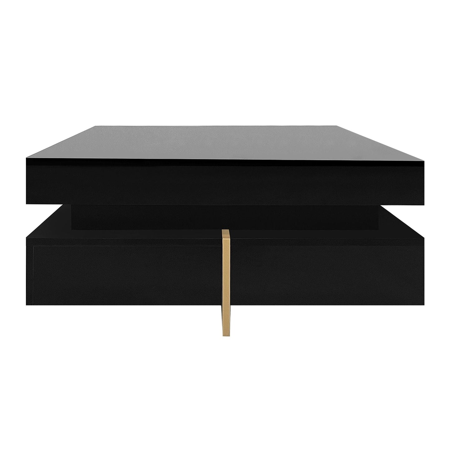 Sleek Black High Gloss Modern Coffee Table with 4 Drawers for Organized Living Rooms, Square Design with Wood Grain Legs, Ideal Cocktail Table 31.5''x31.5'' New Era Fashion LLc